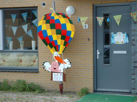 Ooievaar in gekleurde ballon foto