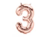 Cijfer 3 rose-gold Folieballon 85cm hoog